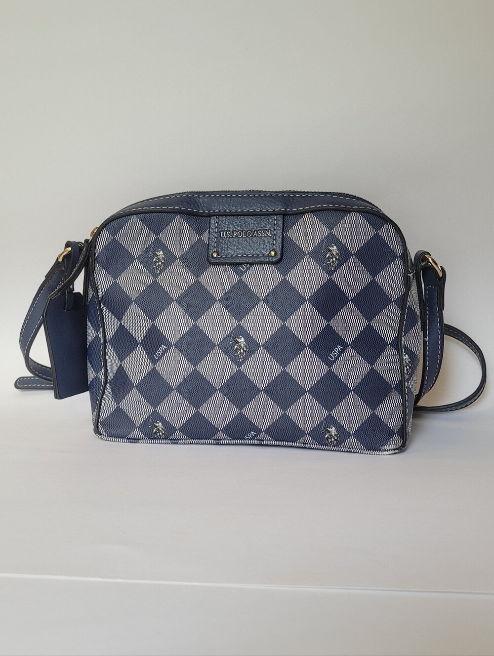U.S. Polo Assn. Diamond Signature Crossbody Bag - Navy Blue/White - EXCELLENT